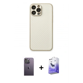 MARSİLYAN™- iPhone 13 Pro Max Kılıf Ahenk Işık - Siyah Bilvis 5in1 5D Magic Hayalet Cam Ekran Koruyucu + Neon Fosforlu Kamera Lens - BZ