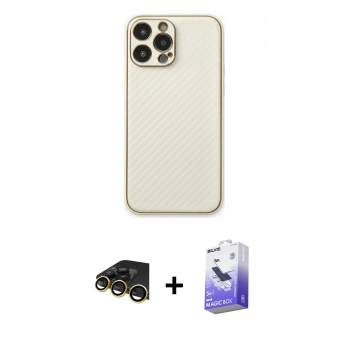 MARSİLYAN™- iPhone 13 Pro Max Kılıf Ahenk Işık - Siyah Bilvis 5in1 5D Magic Hayalet Cam Ekran Koruyucu + Raze Metal Kamera Lens - GD