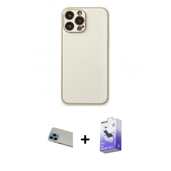 MARSİLYAN™- iPhone 13 Pro Max Kılıf Ahenk Işık - Siyah Bilvis 5in1 5D Magic Hayalet Cam Ekran Koruyucu + Rainbow Kamera Lens Koruma Cam - MI