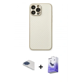 MARSİLYAN™- iPhone 13 Pro Max Kılıf Ahenk Işık - Siyah Bilvis 5in1 5D Magic Hayalet Cam Ekran Koruyucu + Pers Alüminyum Kamera Lens - LT
