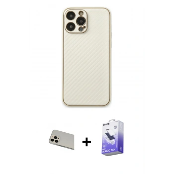 MARSİLYAN™- iPhone 13 Pro Max Kılıf Ahenk Işık - Siyah Bilvis 5in1 5D Magic Hayalet Cam Ekran Koruyucu + Rainbow Kamera Lens Koruma Cam - REGD