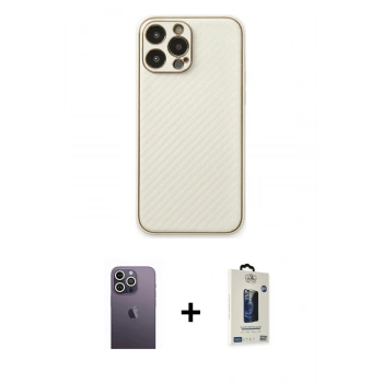 MARSİLYAN™- iPhone 13 Pro Max Kılıf Ahenk Işık - Siyah Bilvis Hayalet Cam Ekran Koruyucu + Neon Fosforlu Kamera Lens - BZ
