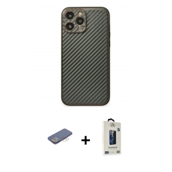 MARSİLYAN™- iPhone 13 Pro Max Kılıf Ahenk Işık - Siyah Bilvis Hayalet Cam Ekran Koruyucu + Renkli Kamera Lens Koruma Cam - MI