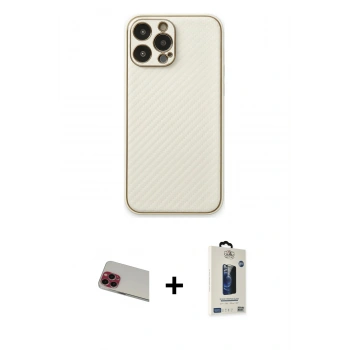 MARSİLYAN™- iPhone 13 Pro Max Kılıf Ahenk Işık - Siyah Bilvis Hayalet Cam Ekran Koruyucu + Rainbow Kamera Lens Koruma Cam - KI