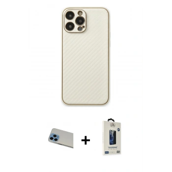 MARSİLYAN™- iPhone 13 Pro Max Kılıf Ahenk Işık - Siyah Bilvis Hayalet Cam Ekran Koruyucu + Rainbow Kamera Lens Koruma Cam - MI