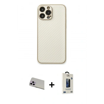MARSİLYAN™- iPhone 13 Pro Max Kılıf Ahenk Işık - Siyah Bilvis Hayalet Cam Ekran Koruyucu + Rainbow Kamera Lens Koruma Cam - MR