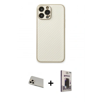 MARSİLYAN™- iPhone 13 Pro Max Kılıf Ahenk Işık - Siyah Bilvis Hayalet Cam Ekran Koruyucu + Rainbow Kamera Lens Koruma Cam - REGD