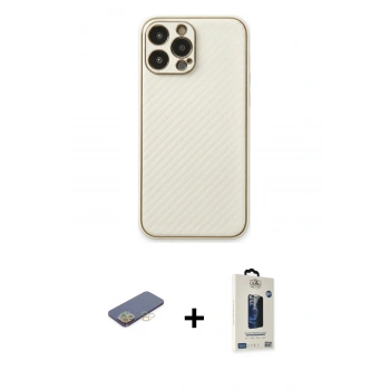 MARSİLYAN™- iPhone 13 Pro Max Kılıf Ahenk Işık - Siyah Bilvis Hayalet Cam Ekran Koruyucu + Renkli Kamera Lens Koruma Cam - SI