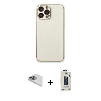 MARSİLYAN™- iPhone 13 Pro Max Kılıf Ahenk Işık - Siyah Bilvis Hayalet Cam Ekran Koruyucu + Pers Alüminyum Kamera Lens - SABE