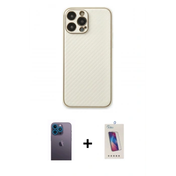 MARSİLYAN™- iPhone 13 Pro Max Kılıf Ahenk Işık - Siyah Joko 5D Cam + Neon Fosforlu Kamera Lens - MI
