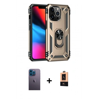 MARSİLYAN™- iPhone 13 Pro Max Kılıf Ahenk Klasik Koleksiyonu - Şeffaf Maxco Cam Ekran Koruyucu + Neon Fosforlu Kamera Lens - MI