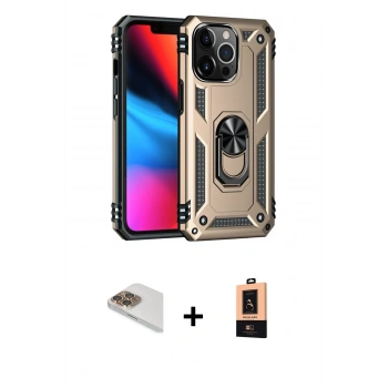 MARSİLYAN™- iPhone 13 Pro Max Kılıf Ahenk Klasik Koleksiyonu - Şeffaf Maxco Cam Ekran Koruyucu + Pers Alüminyum Kamera Lens - GD