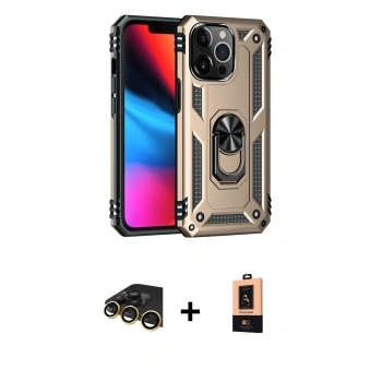 MARSİLYAN™- iPhone 13 Pro Max Kılıf Ahenk Klasik Koleksiyonu - Şeffaf Maxco Cam Ekran Koruyucu + Raze Metal Kamera Lens - GD