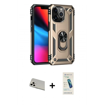MARSİLYAN™- iPhone 13 Pro Max Kılıf Ahenk Klasik Koleksiyonu - Şeffaf Pasifik Cam Ekran Koruyucu + Rainbow Kamera Lens Koruma Cam - BZ