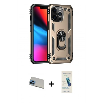 MARSİLYAN™- iPhone 13 Pro Max Kılıf Ahenk Klasik Koleksiyonu - Şeffaf Pasifik Cam Ekran Koruyucu + Rainbow Kamera Lens Koruma Cam - MI