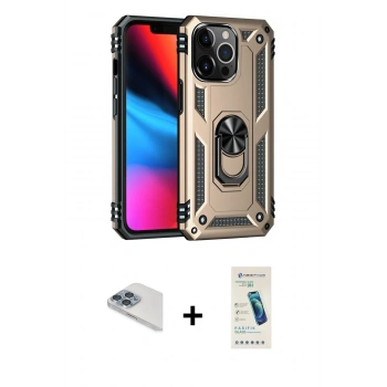 MARSİLYAN™- iPhone 13 Pro Max Kılıf Ahenk Klasik Koleksiyonu - Şeffaf Pasifik Cam Ekran Koruyucu + Pers Alüminyum Kamera Lens - SABE