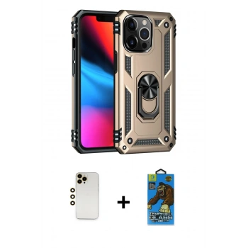 MARSİLYAN™- iPhone 13 Pro Max Kılıf Ahenk Klasik Koleksiyonu - Siyah 18D Cam Ekran Koruyucu + Shine Kamera Lens - GD