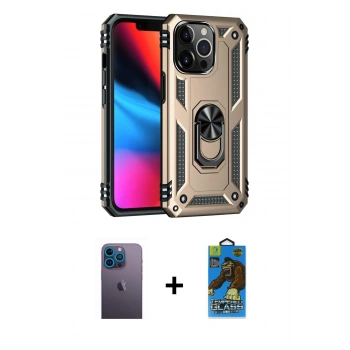 MARSİLYAN™- iPhone 13 Pro Max Kılıf Ahenk Klasik Koleksiyonu - Siyah 18D Cam Ekran Koruyucu + Neon Fosforlu Kamera Lens - MI