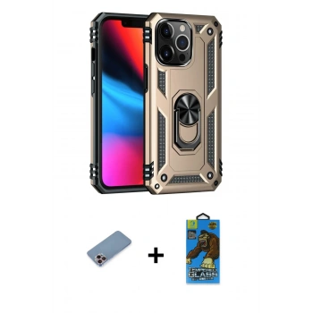 MARSİLYAN™- iPhone 13 Pro Max Kılıf Ahenk Klasik Koleksiyonu - Siyah 18D Cam Ekran Koruyucu + Shine Kamera Lens Koruma Cam - PE