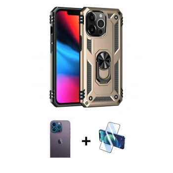 MARSİLYAN™- iPhone 13 Pro Max Kılıf Ahenk Klasik Koleksiyonu - Siyah 3D Antistatik Cam Ekran Koruyucu + Neon Fosforlu Kamera Lens - MI