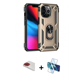 MARSİLYAN™- iPhone 13 Pro Max Kılıf Ahenk Klasik Koleksiyonu - Siyah 3D Antistatik Cam Ekran Koruyucu + Pers Alüminyum Kamera Lens - KI