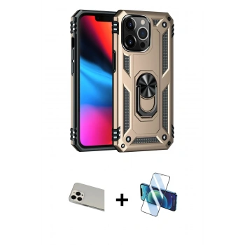 MARSİLYAN™- iPhone 13 Pro Max Kılıf Ahenk Klasik Koleksiyonu - Siyah 3D Antistatik Cam Ekran Koruyucu + Rainbow Kamera Lens Koruma Cam - BZ