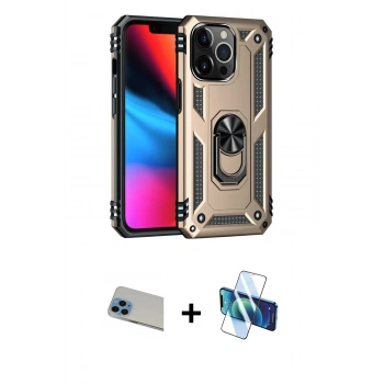 MARSİLYAN™- iPhone 13 Pro Max Kılıf Ahenk Klasik Koleksiyonu - Siyah 3D Antistatik Cam Ekran Koruyucu + Rainbow Kamera Lens Koruma Cam - MI