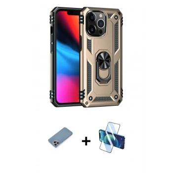 MARSİLYAN™- iPhone 13 Pro Max Kılıf Ahenk Klasik Koleksiyonu - Siyah 3D Antistatik Cam Ekran Koruyucu + Shine Kamera Lens Koruma Cam - GI
