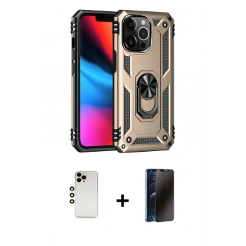 MARSİLYAN™- iPhone 13 Pro Max Kılıf Ahenk Klasik Koleksiyonu - Siyah 3D Antistatik Hayalet Cam Ekran Koruyucu + Shine Kamera Lens - GD
