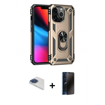 MARSİLYAN™- iPhone 13 Pro Max Kılıf Ahenk Klasik Koleksiyonu - Siyah 3D Antistatik Hayalet Cam Ekran Koruyucu + Pers Alüminyum Kamera Lens - LT