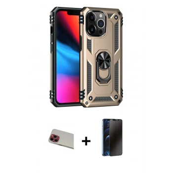 MARSİLYAN™- iPhone 13 Pro Max Kılıf Ahenk Klasik Koleksiyonu - Siyah 3D Antistatik Hayalet Cam Ekran Koruyucu + Rainbow Kamera Lens Koruma Cam - KI