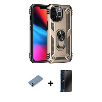 MARSİLYAN™- iPhone 13 Pro Max Kılıf Ahenk Klasik Koleksiyonu - Siyah 3D Antistatik Hayalet Cam Ekran Koruyucu + Shine Kamera Lens Koruma Cam - PE