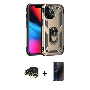 MARSİLYAN™- iPhone 13 Pro Max Kılıf Ahenk Klasik Koleksiyonu - Siyah 3D Antistatik Hayalet Cam Ekran Koruyucu + Raze Metal Kamera Lens - GD
