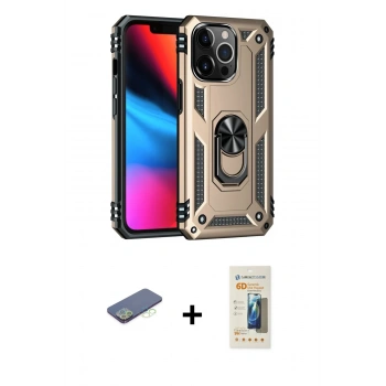 MARSİLYAN™- iPhone 13 Pro Max Kılıf Ahenk Klasik Koleksiyonu - Siyah 6D Mat Seramik Hayalet Nano Ekran Koruyucu + Renkli Kamera Lens Koruma Cam - YL