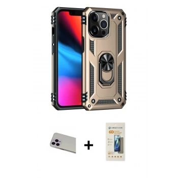 MARSİLYAN™- iPhone 13 Pro Max Kılıf Ahenk Klasik Koleksiyonu - Siyah 6D Mat Seramik Hayalet Nano Ekran Koruyucu + Rainbow Kamera Lens Koruma Cam - MR
