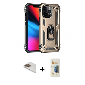 MARSİLYAN™- iPhone 13 Pro Max Kılıf Ahenk Klasik Koleksiyonu - Siyah 6D Mat Seramik Hayalet Nano Ekran Koruyucu + Pers Alüminyum Kamera Lens - GD
