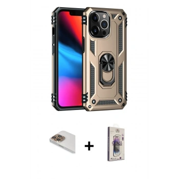 MARSİLYAN™- iPhone 13 Pro Max Kılıf Ahenk Klasik Koleksiyonu - Siyah Bilvis 3D Cam Ekran Koruyucu + Pers Alüminyum Kamera Lens - GD