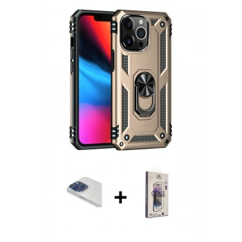 MARSİLYAN™- iPhone 13 Pro Max Kılıf Ahenk Klasik Koleksiyonu - Siyah Bilvis 3D Cam Ekran Koruyucu + Pers Alüminyum Kamera Lens - LT