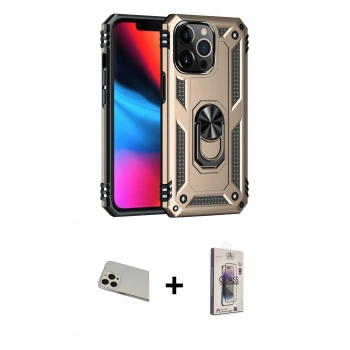 MARSİLYAN™- iPhone 13 Pro Max Kılıf Ahenk Klasik Koleksiyonu - Siyah Bilvis 3D Cam Ekran Koruyucu + Rainbow Kamera Lens Koruma Cam - REGD