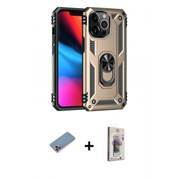 MARSİLYAN™- iPhone 13 Pro Max Kılıf Ahenk Klasik Koleksiyonu - Siyah Bilvis 3D Cam Ekran Koruyucu + Shine Kamera Lens Koruma Cam - PE