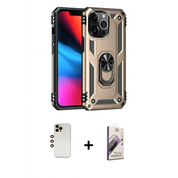 MARSİLYAN™- iPhone 13 Pro Max Kılıf Ahenk Klasik Koleksiyonu - Siyah Bilvis 3D Mat Cam Ekran Koruyucu + Shine Kamera Lens - GD