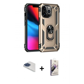 MARSİLYAN™- iPhone 13 Pro Max Kılıf Ahenk Klasik Koleksiyonu - Siyah Bilvis 3D Mat Cam Ekran Koruyucu + Pers Alüminyum Kamera Lens - LT