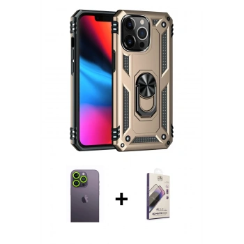 MARSİLYAN™- iPhone 13 Pro Max Kılıf Ahenk Klasik Koleksiyonu - Siyah Bilvis 3D Mat Cam Ekran Koruyucu + Neon Fosforlu Kamera Lens - YL