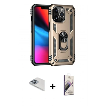 MARSİLYAN™- iPhone 13 Pro Max Kılıf Ahenk Klasik Koleksiyonu - Siyah Bilvis 3D Mat Cam Ekran Koruyucu + Pers Alüminyum Kamera Lens - SABE