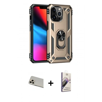 MARSİLYAN™- iPhone 13 Pro Max Kılıf Ahenk Klasik Koleksiyonu - Siyah Bilvis 3D Mat Cam Ekran Koruyucu + Rainbow Kamera Lens Koruma Cam - REGD