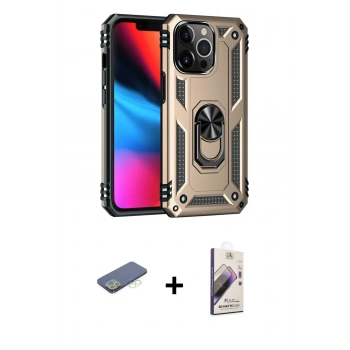 MARSİLYAN™- iPhone 13 Pro Max Kılıf Ahenk Klasik Koleksiyonu - Siyah Bilvis 3D Mat Cam Ekran Koruyucu + Renkli Kamera Lens Koruma Cam - YL
