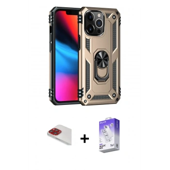 MARSİLYAN™- iPhone 13 Pro Max Kılıf Ahenk Klasik Koleksiyonu - Siyah Bilvis 5in1 3D Magic Cam Ekran Koruyucu + Pers Alüminyum Kamera Lens - KI