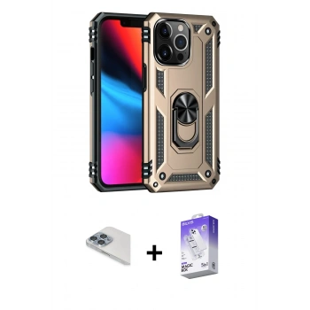 MARSİLYAN™- iPhone 13 Pro Max Kılıf Ahenk Klasik Koleksiyonu - Siyah Bilvis 5in1 3D Magic Cam Ekran Koruyucu + Pers Alüminyum Kamera Lens - SABE