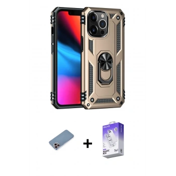 MARSİLYAN™- iPhone 13 Pro Max Kılıf Ahenk Klasik Koleksiyonu - Siyah Bilvis 5in1 3D Magic Cam Ekran Koruyucu + Shine Kamera Lens Koruma Cam - PE
