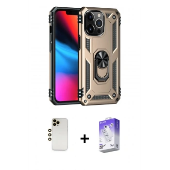 MARSİLYAN™- iPhone 13 Pro Max Kılıf Ahenk Klasik Koleksiyonu - Siyah Bilvis 5in1 3D Magic Cam Ekran Koruyucu + Shine Kamera Lens - GD